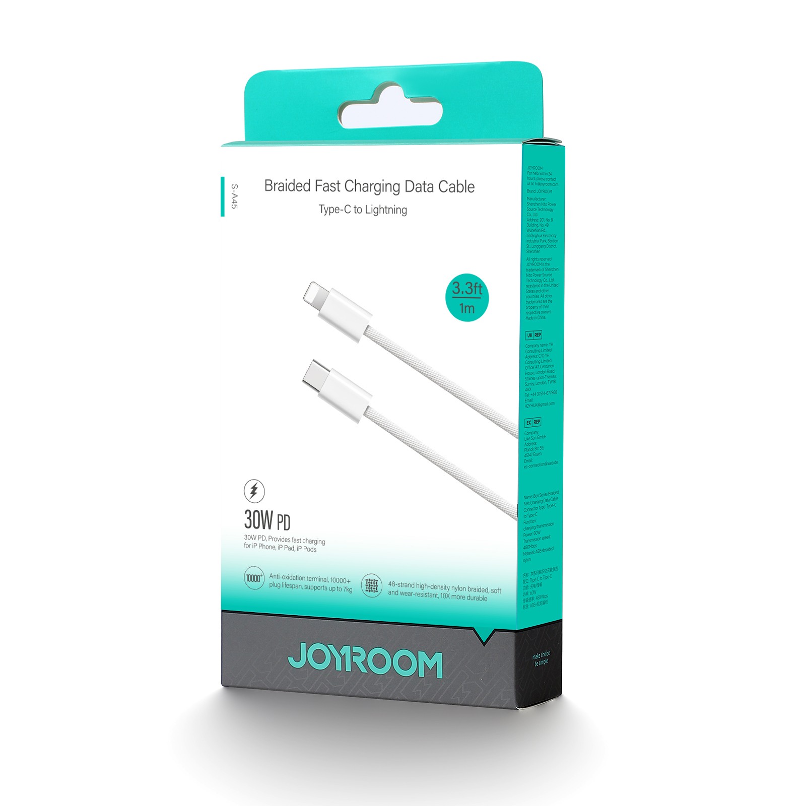Joyroom S-A45 30W Lightning PD 1M Adatkábel - Fehér