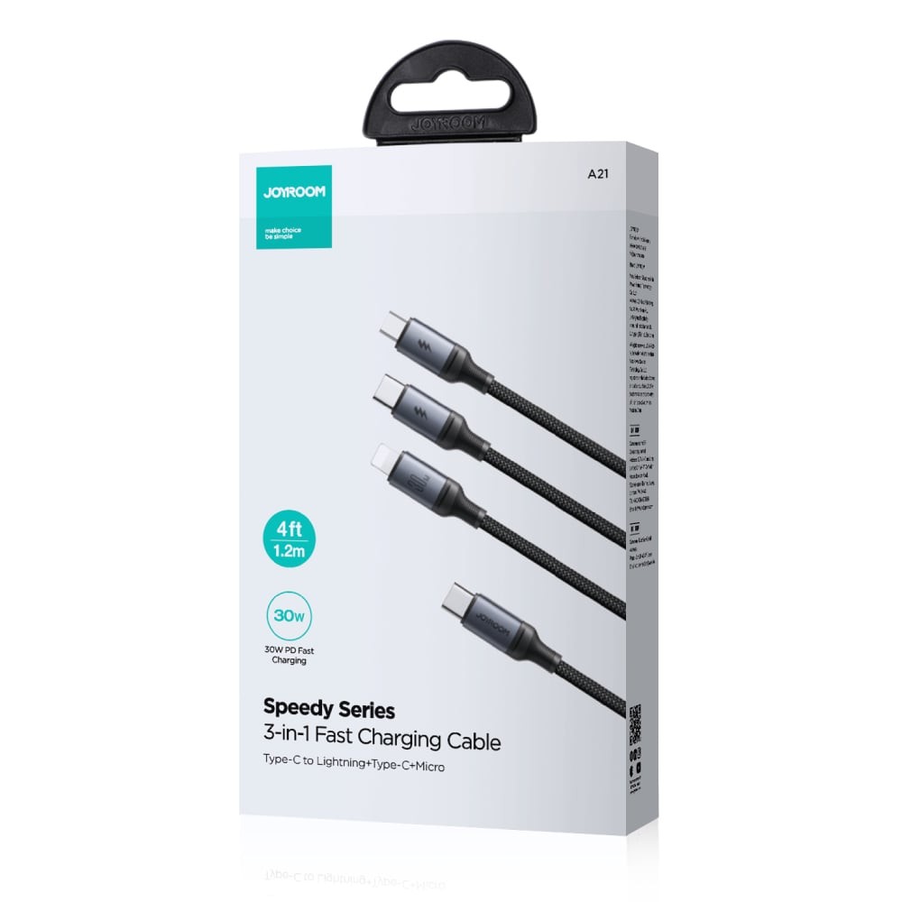 Joyroom S-A21 USB-Type C 3in1 1.2M 30W Adatkábel - Fekete