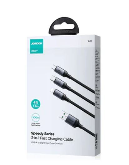Joyroom S-A21 USB 3in1 1.2M 100W Adatkábel - Fekete