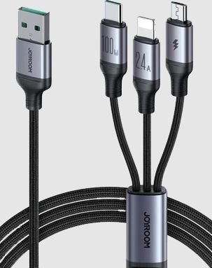 Joyroom S-A21 USB 3in1 1.2M 100W Adatkábel - Fekete