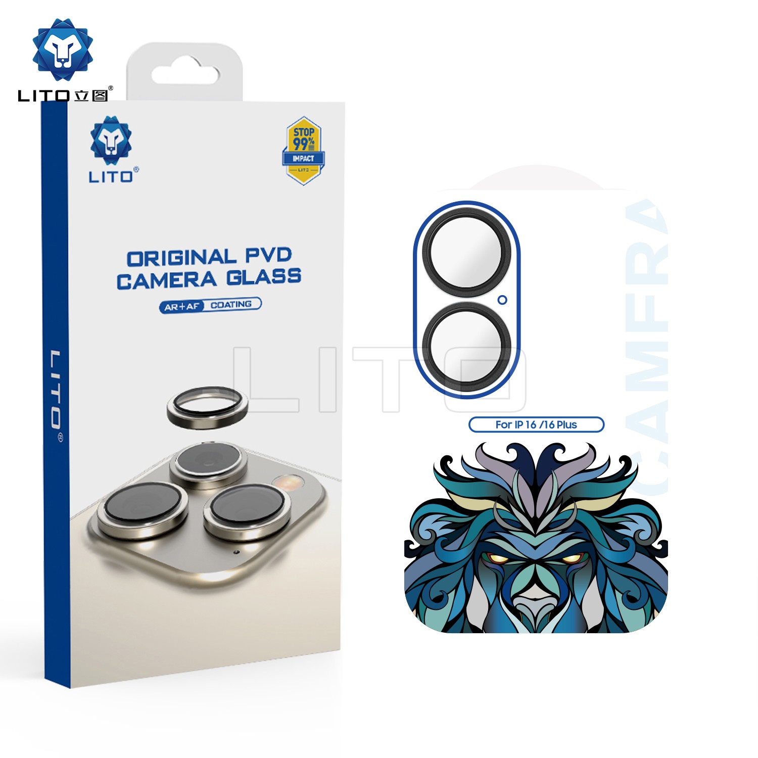 Apple iPhone 16/16 Plus Lito S+ original AR 3D Fém Kameravédő Üvegfólia -