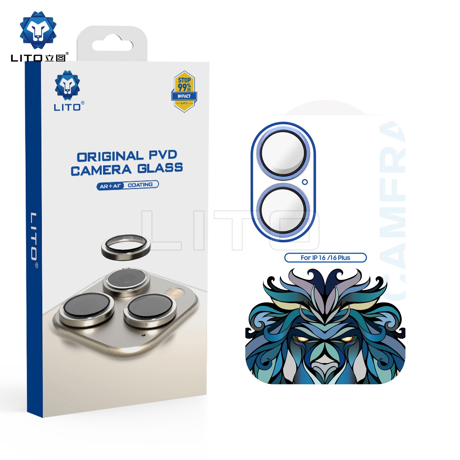 Apple iPhone 16/16 Plus Lito S+ original AR 3D Fém Kameravédő Üvegfólia -