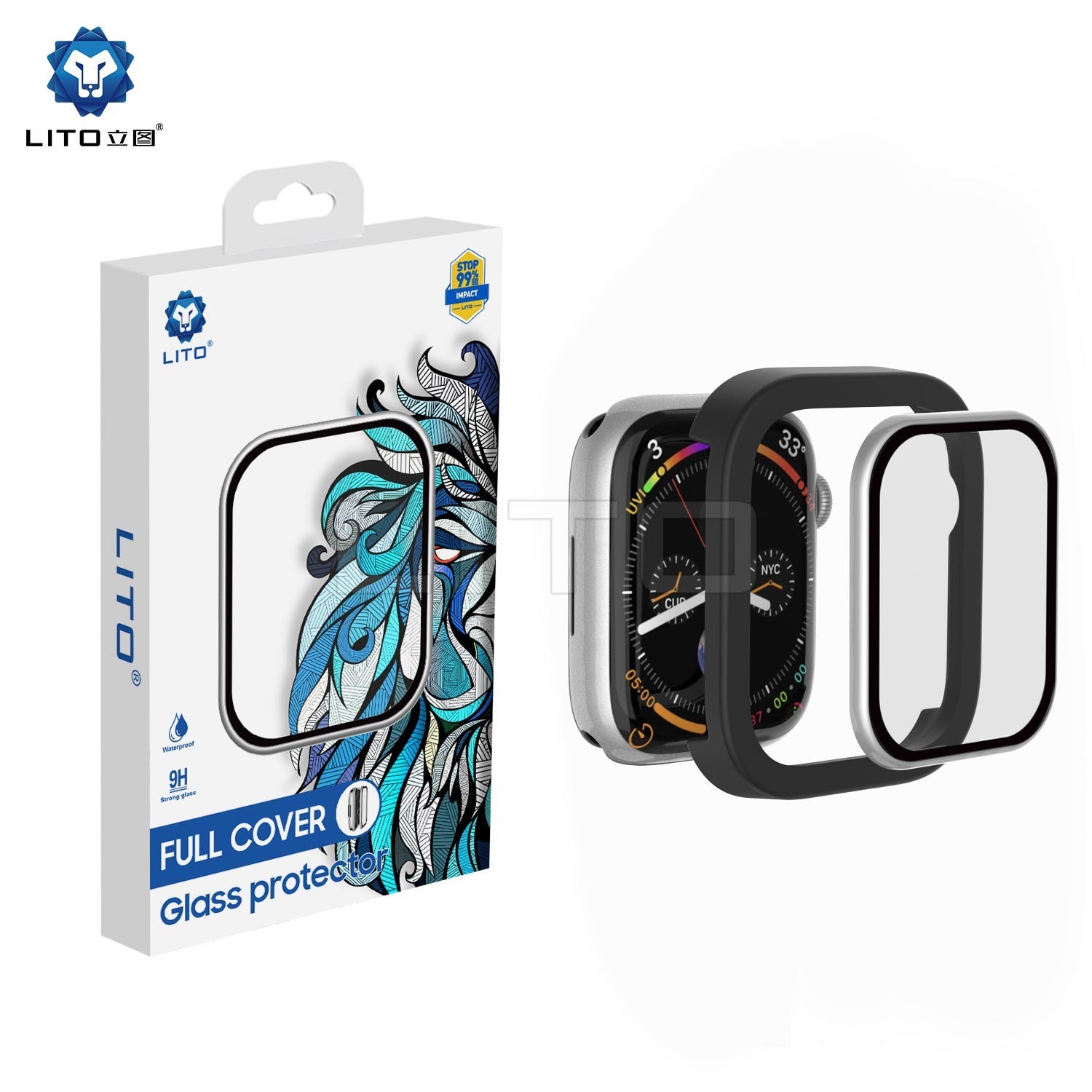 Apple iWatch 10 46mm Lito S+ Keretes Üvegfólia - Fekete