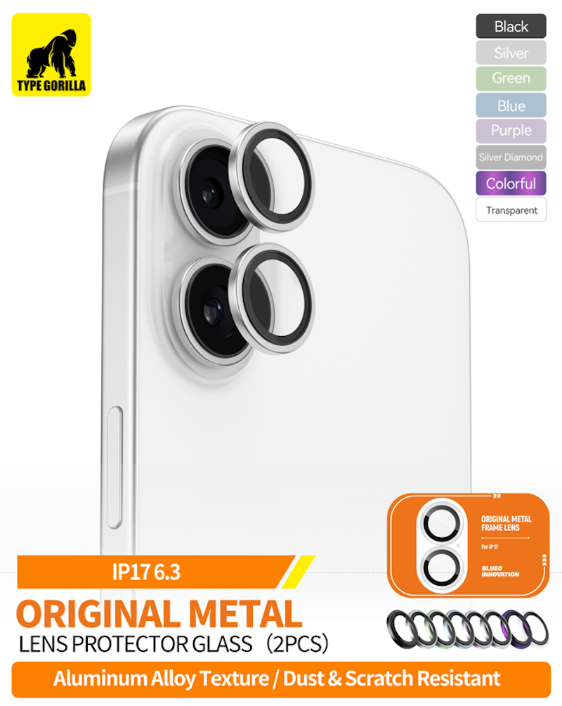 Apple iPhone 17 TG Original Metal 3D Kameravédő Üvegfólia - Ezüst Gyémánt