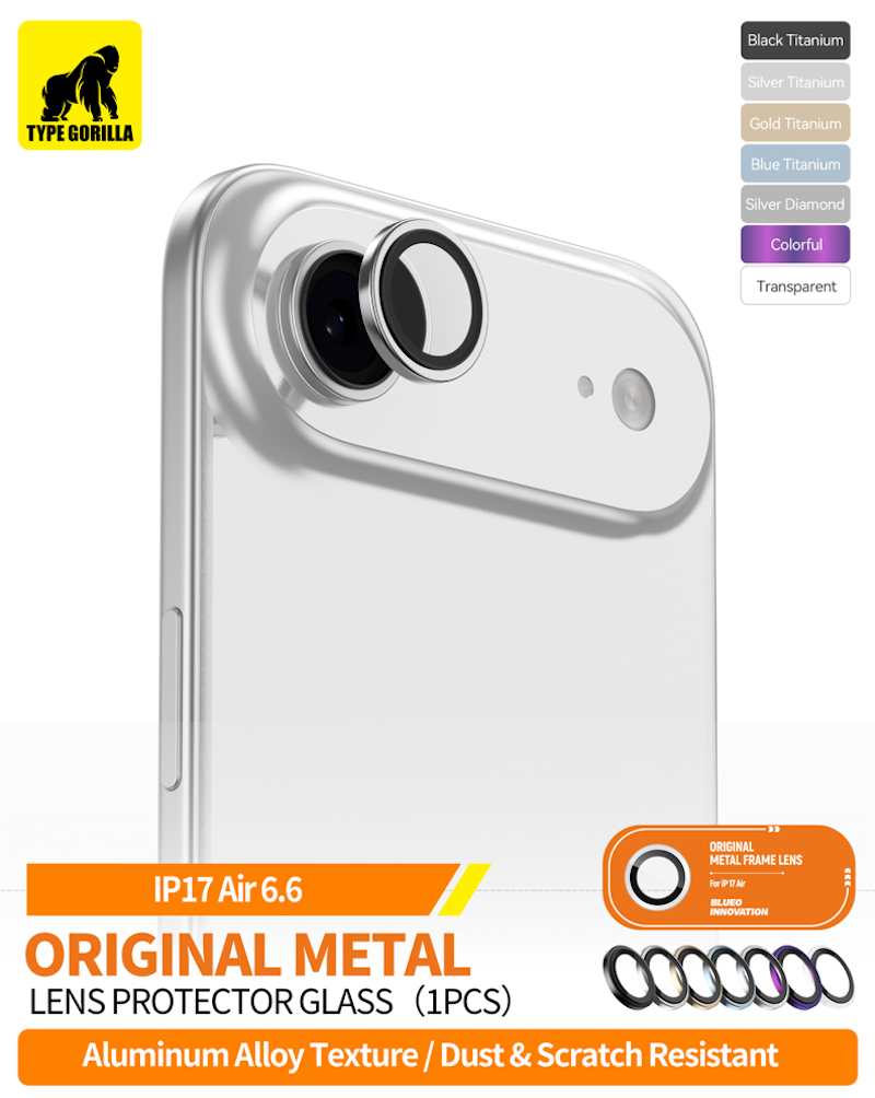 Apple iPhone 17 Air TG Original Metal 3D Kameravédő Üvegfólia - Fekete