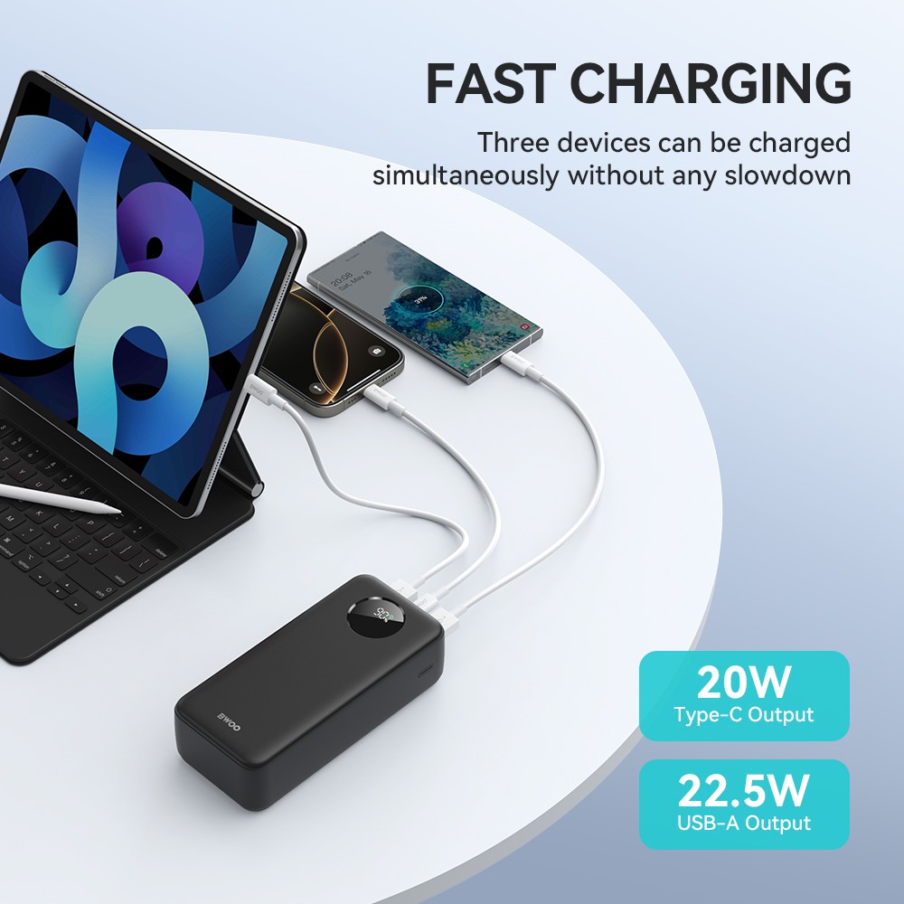 BWOO BO-P64 30000mAh 22.5W Powerbank - Fekete