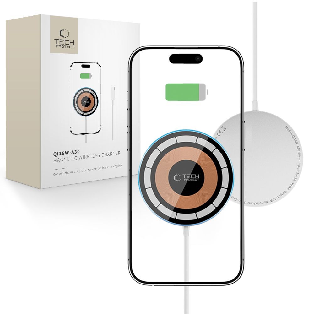 Tech-Protect QI15W-A30 15W MagSafe Töltő Type-C - Fehér
