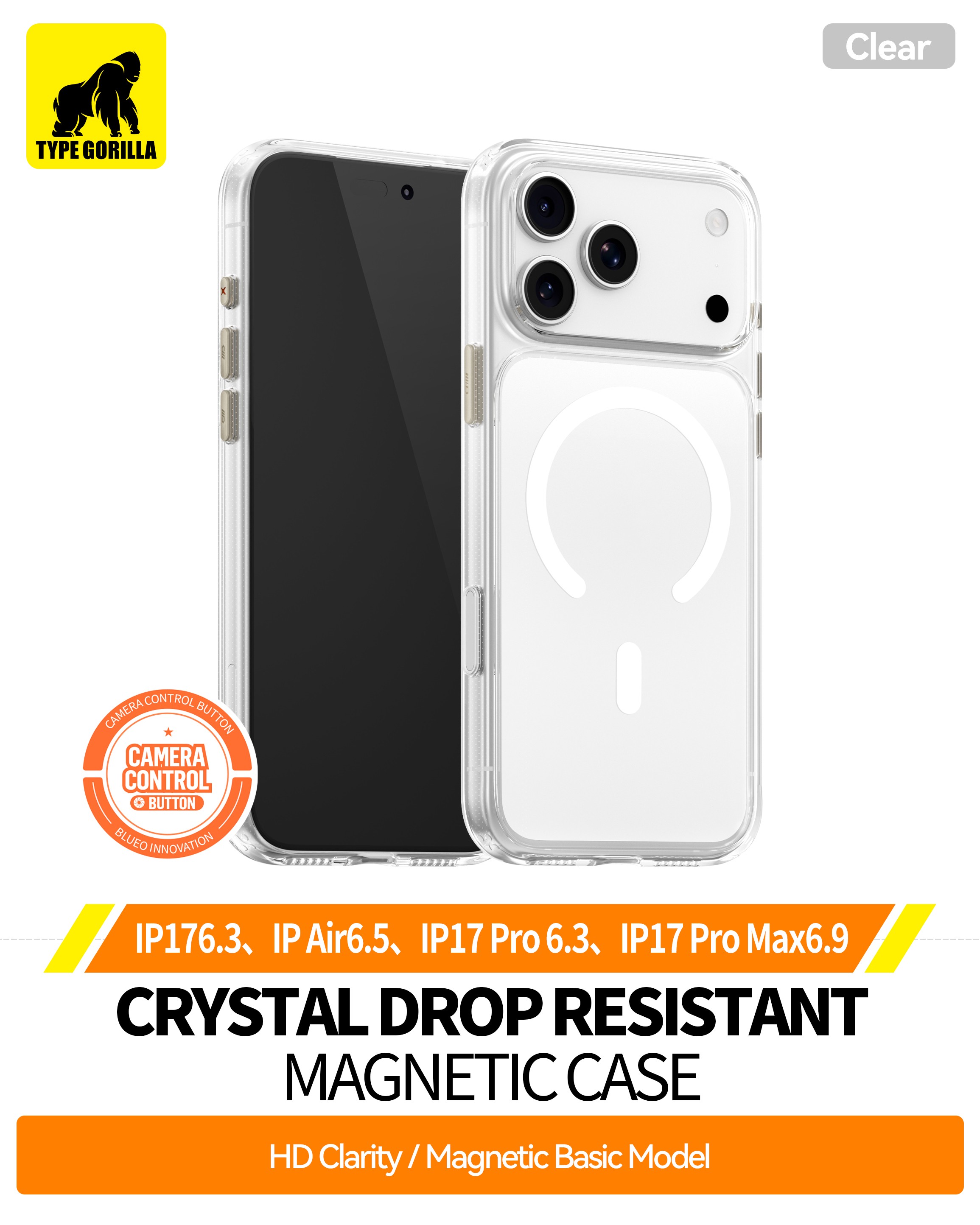 Apple iPhone 17 Pro TG Crystal Drop Magsafe Hátlap - Átlátszó