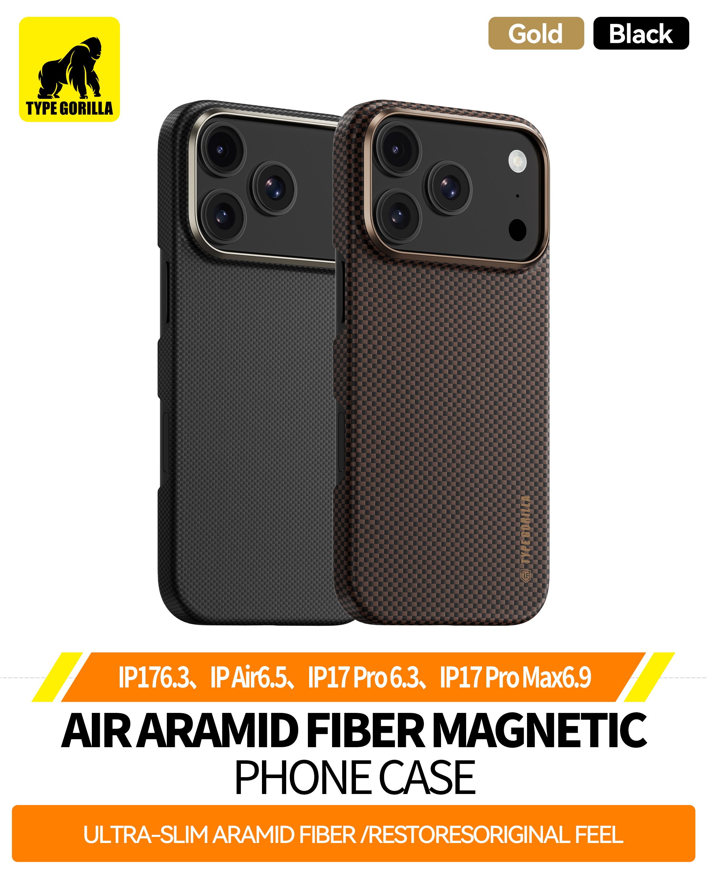 Apple iPhone 17 Air TG Aramid Fiber (600D) Magsafe Hátlap - Arany