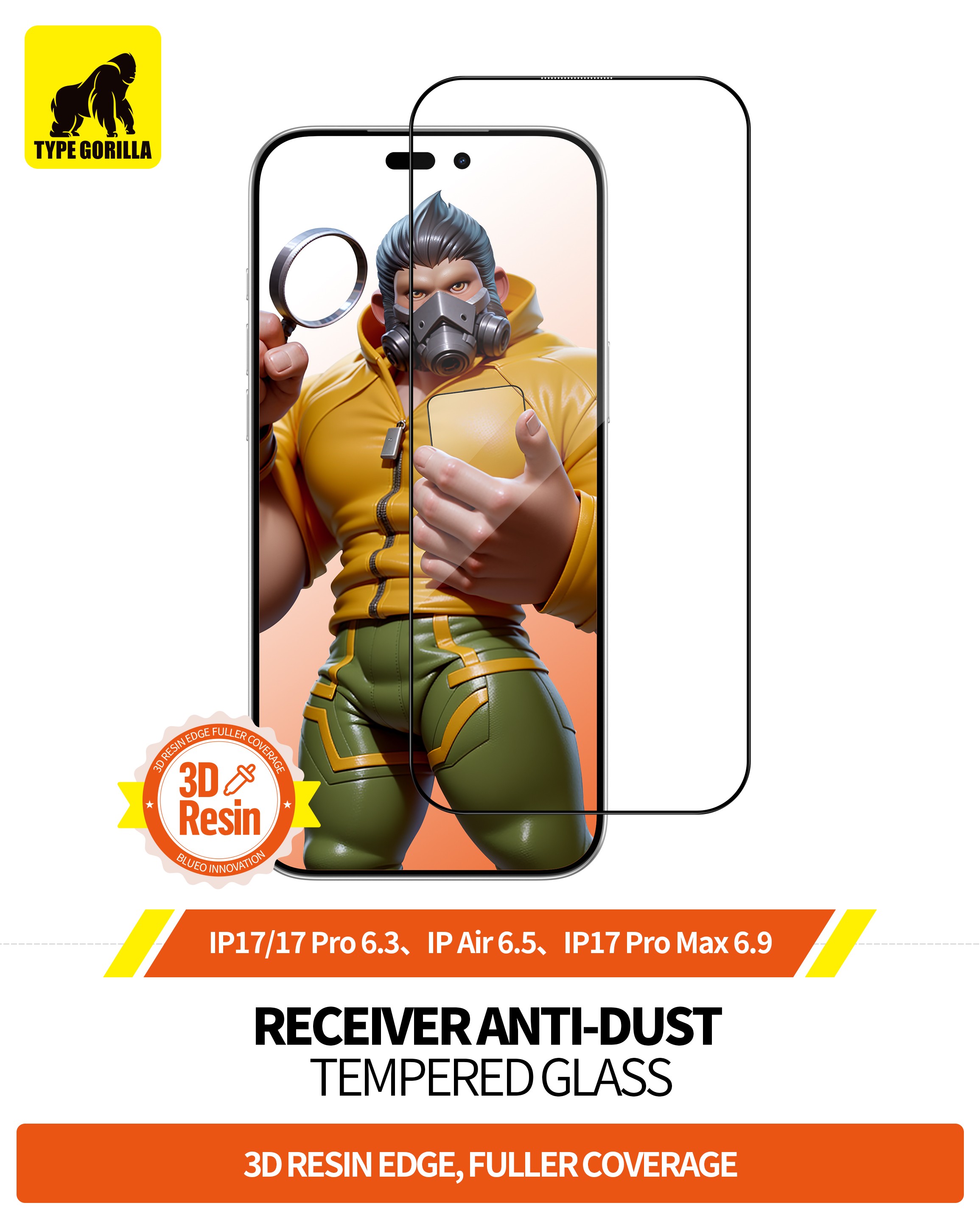 Apple iPhone 17 Air TG ESD Receiver Dustproof 2.5D Full Üvegfólia - Fekete