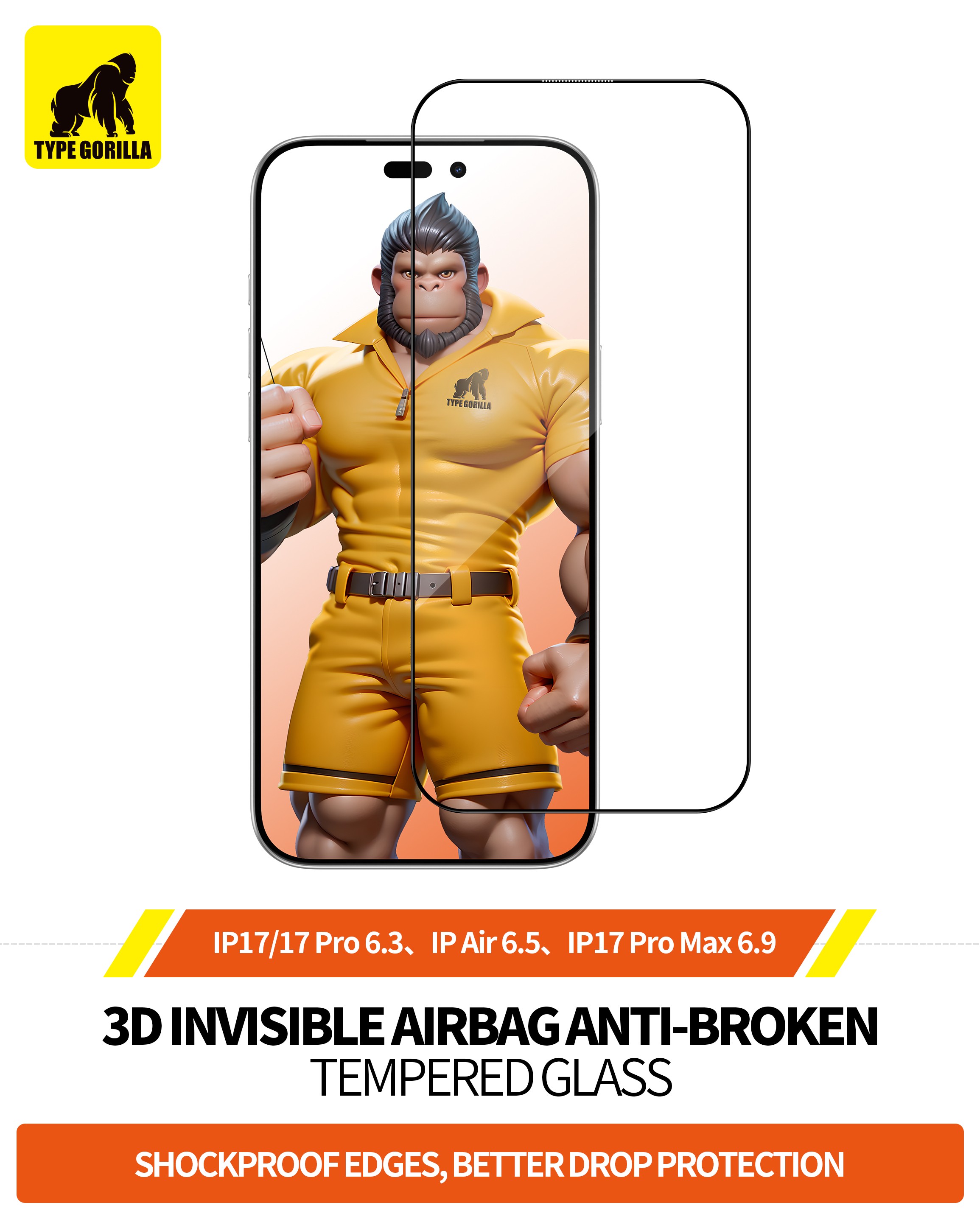 Apple iPhone 16 Pro Max/17 Pro Max TG Invisible Airbag Anti-Broken 3D Full