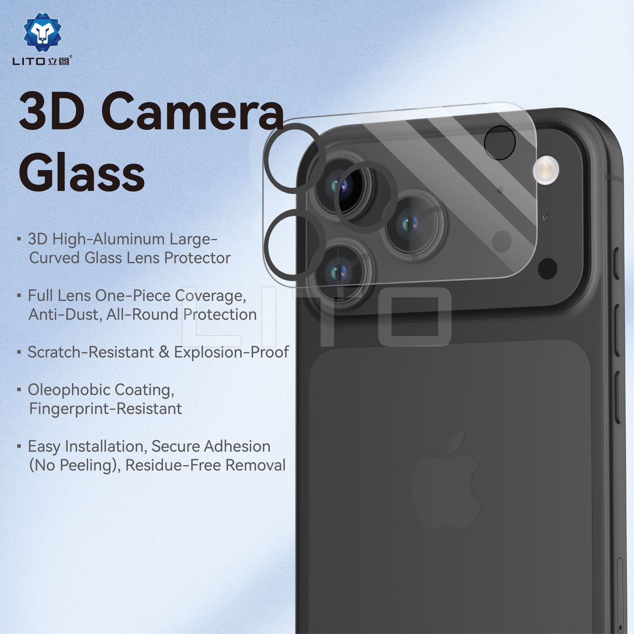 Apple iPhone 17 Pro Lito 3D Clear Full Kameravédő Üvegfólia - Fekete