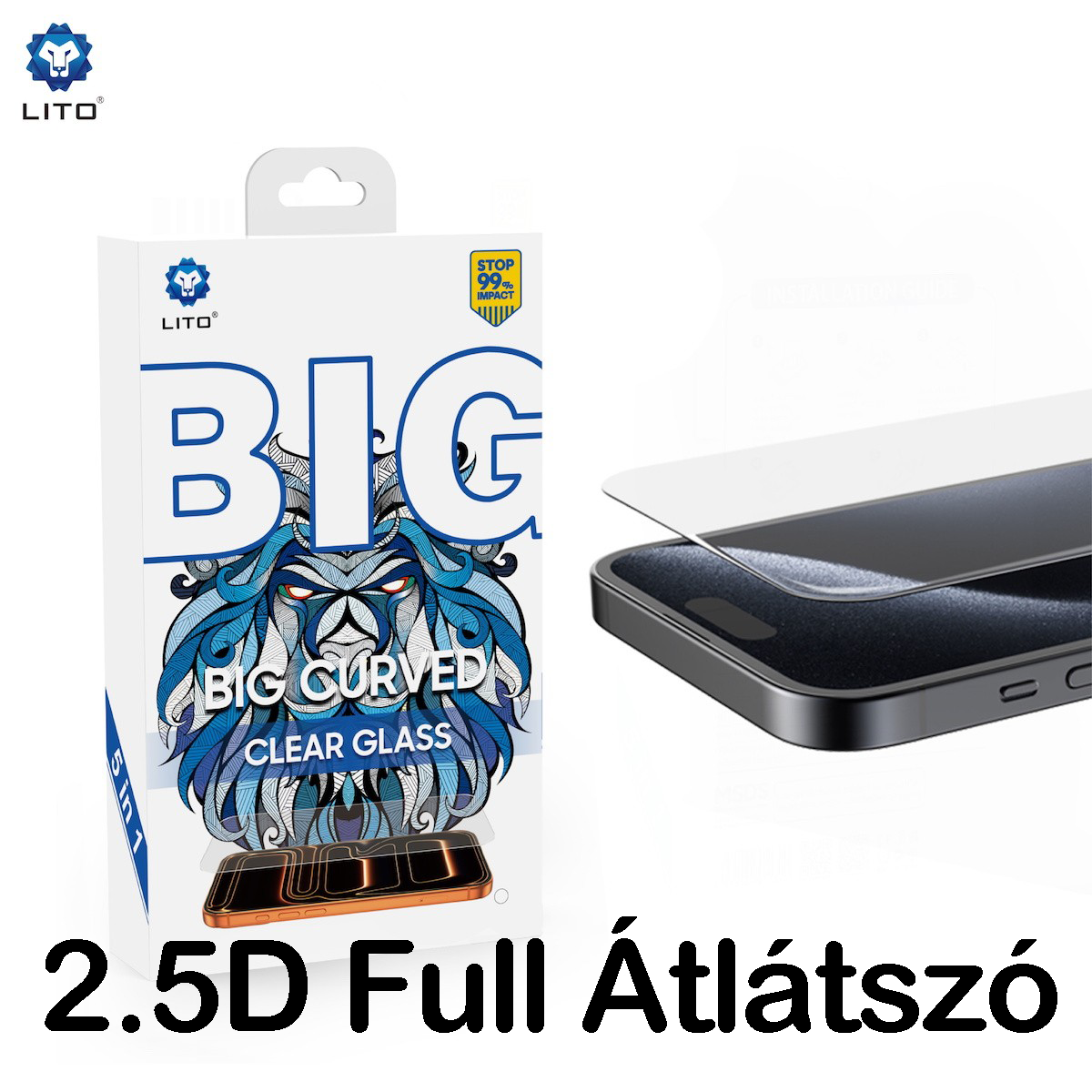 Apple iPhone 13/13 Pro/14 Lito Big Curved 2.5D Full Üvegfólia - Átlátszó