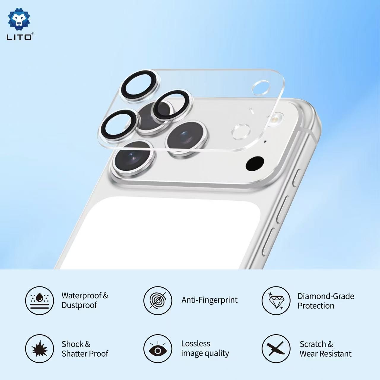 Apple iPhone 17 Pro Max Lito Crown 3D AR+AF Kameravédő Üvegfólia - Narancs