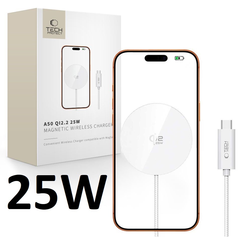 Tech-Protect A50 Ql2.2 25W MagSafe Töltő Type-C - Fehér