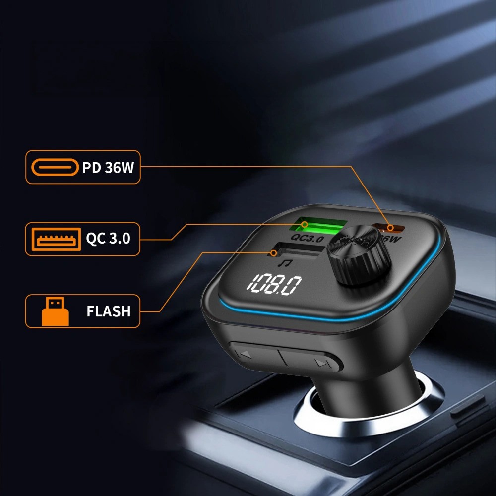 Tech-Protect CC07 3in1 PD 54W+FM Transmitter+Kihangosító - Fekete