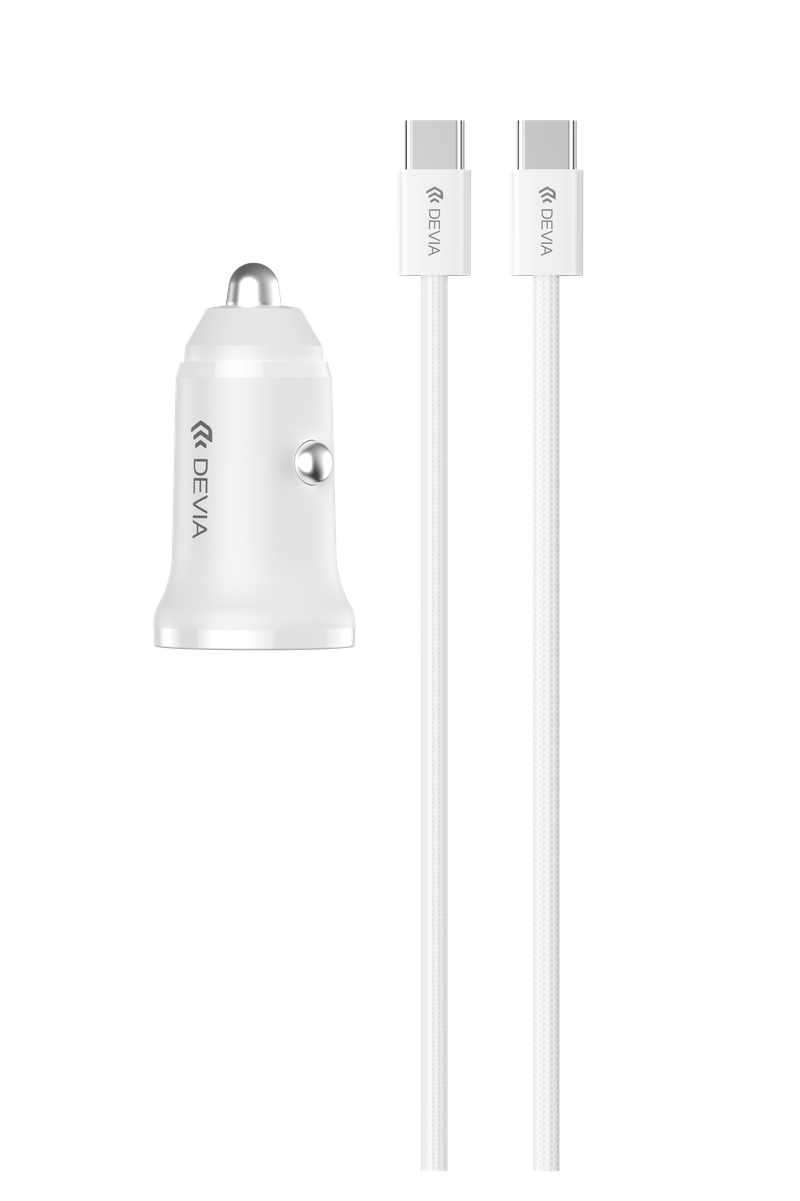 Devia EA511 Pro2 PD 30W Autós Töltőfej + PD Type-C Adatkábel- Fehér