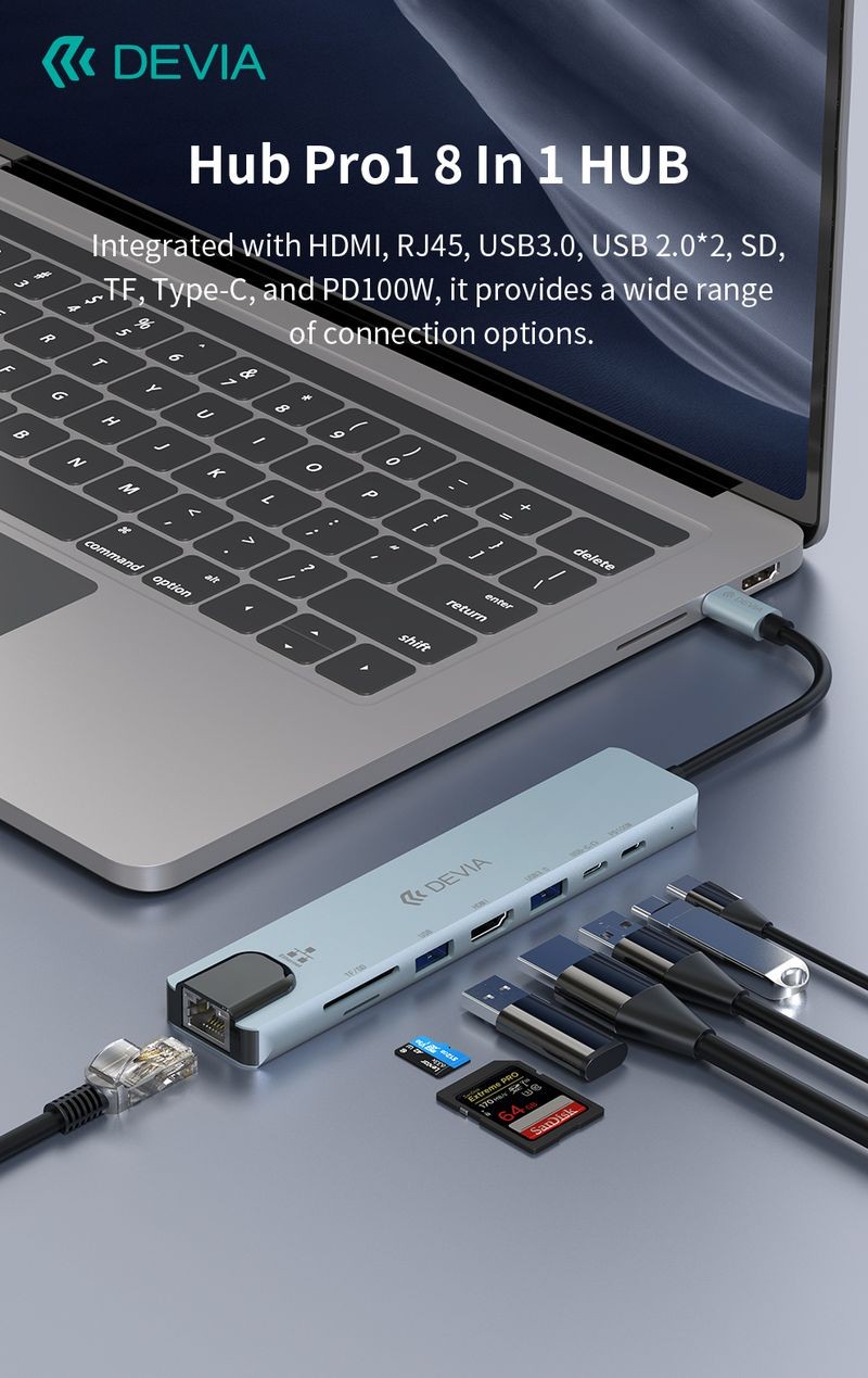 Devia EC706 8in1 Multi PD HUB Adapter - Grafit