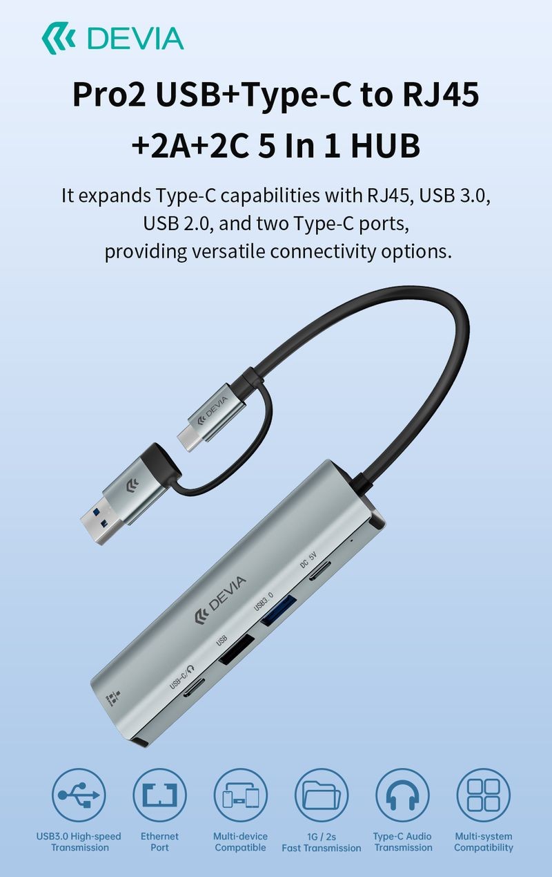 Devia EC701 Pro2 5in1 Multi PD HUB Adapter - Grafit