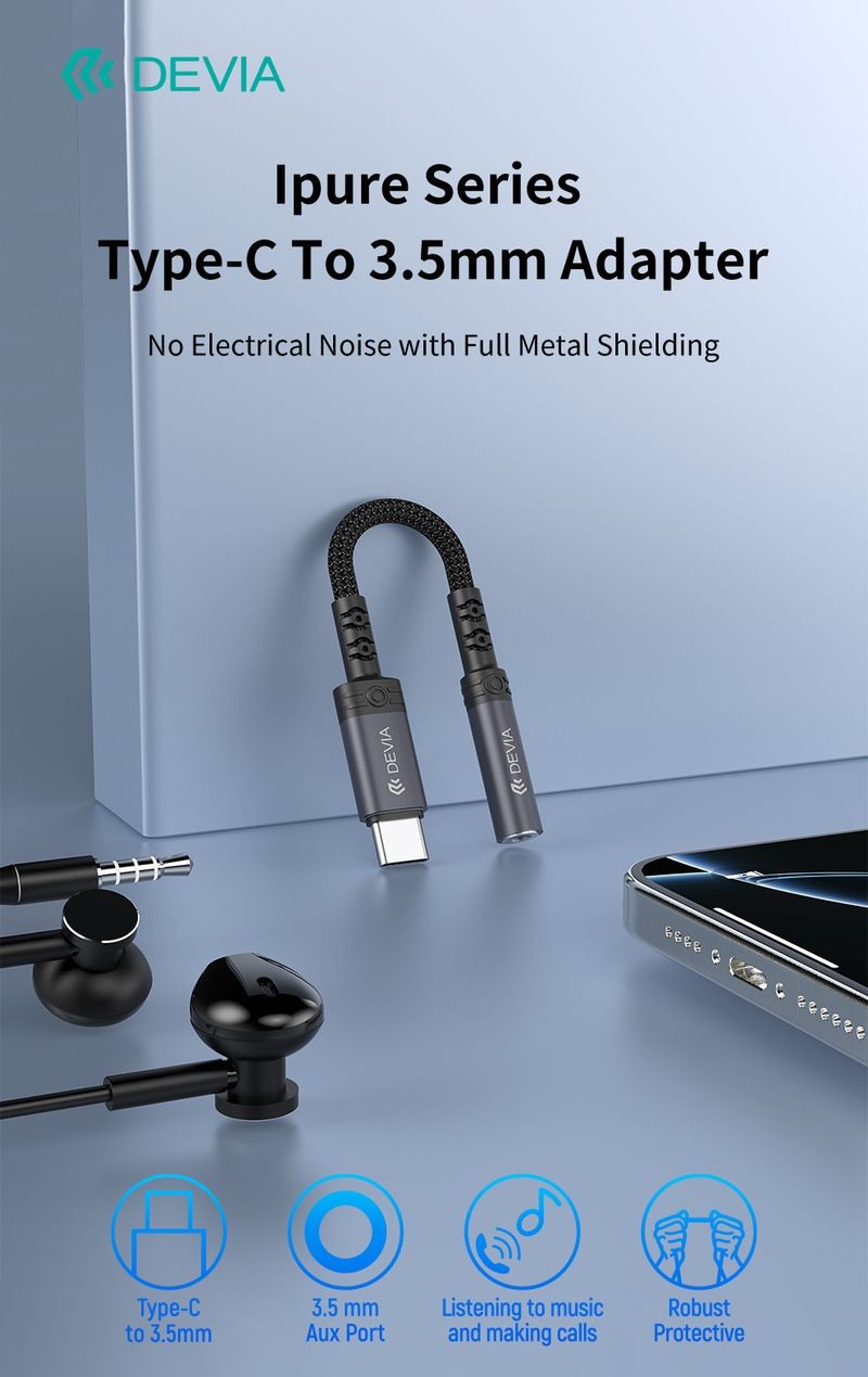 Devia EC608 Ipure USB Type-C Audió és Töltő Adapter - Fekete