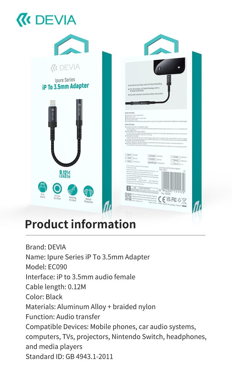 Devia EC090 Ipure Lightning Audió és Töltő Adapter - Fekete
