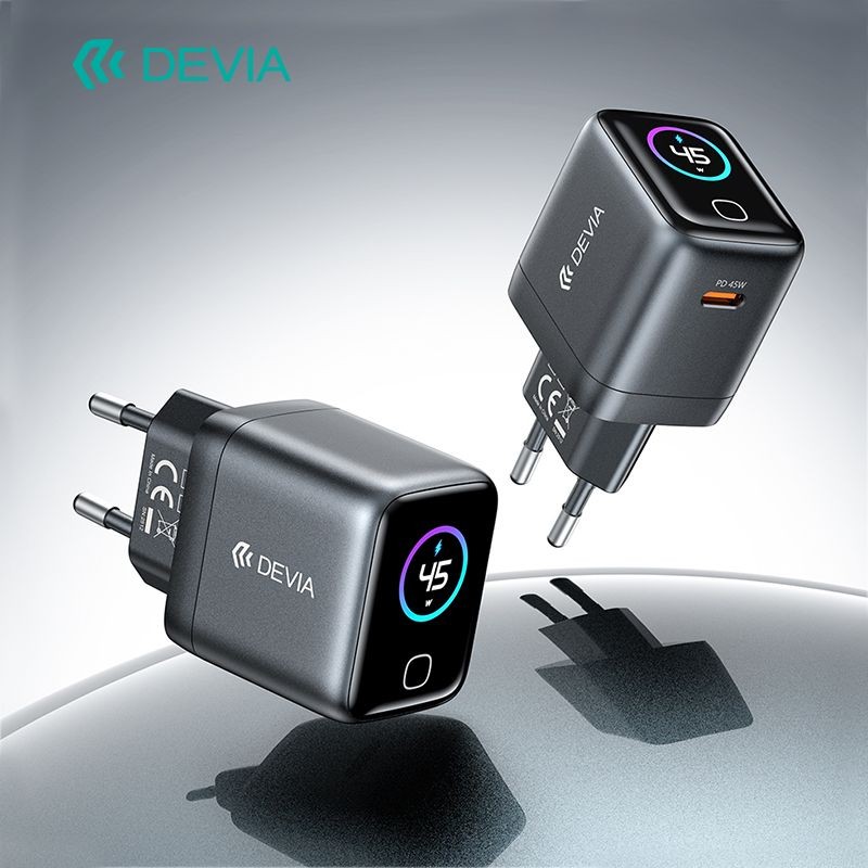 Devia X45Pro Ultra10 PD 45W Smart Display GaN Hálózati Töltőfej - Fekete