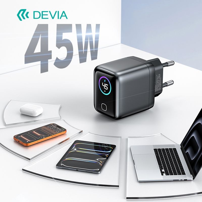 Devia X45Pro Ultra10 PD 45W Smart Display GaN Hálózati Töltőfej - Fekete