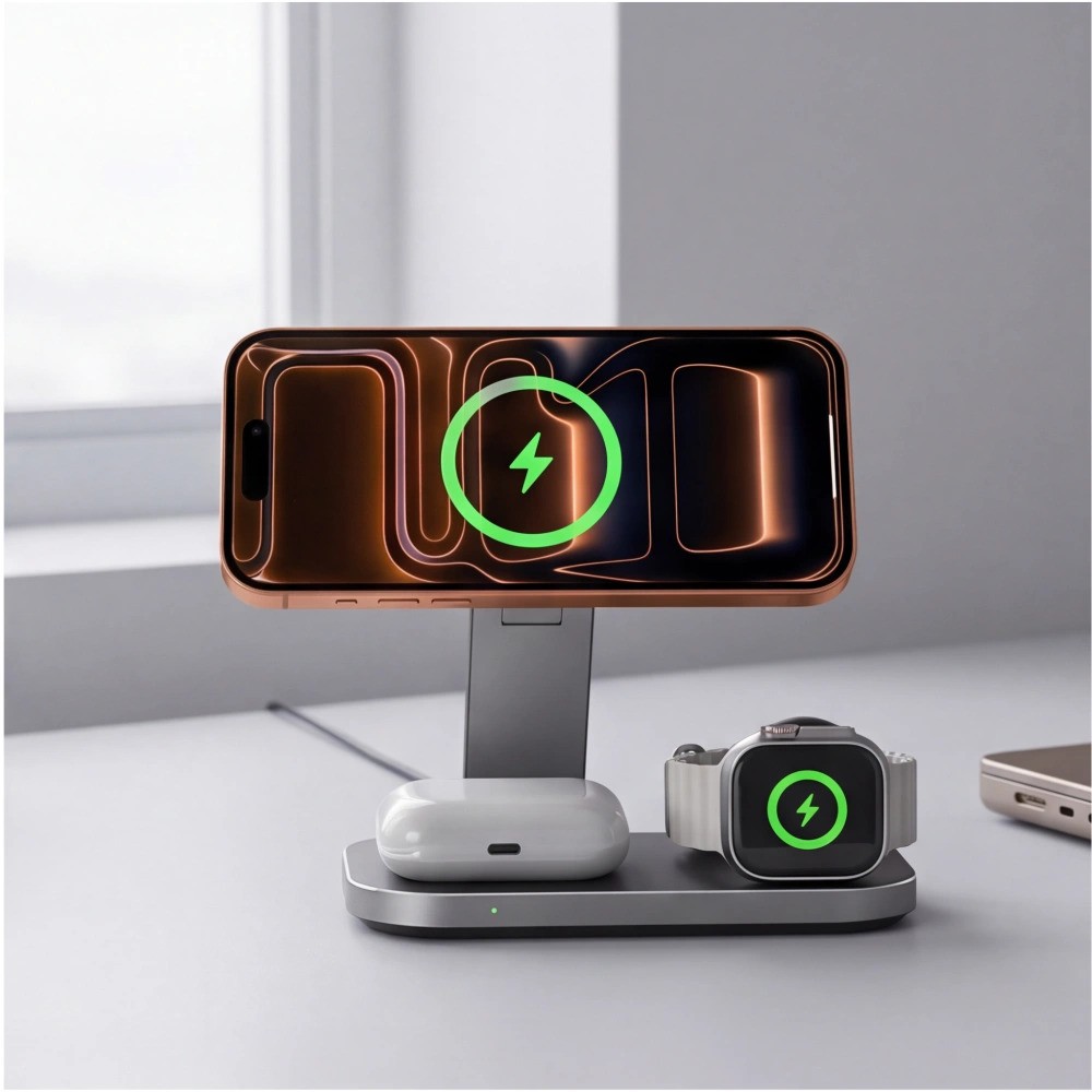 Tech-Protect A52 25W 3in1 MagSafe Asztali Töltő - Fekete