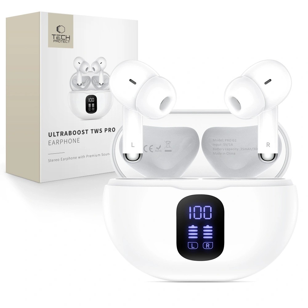 Tech-Protect UltraBoost Core TWS Pro G2 Bluetooth Headset - Fehér