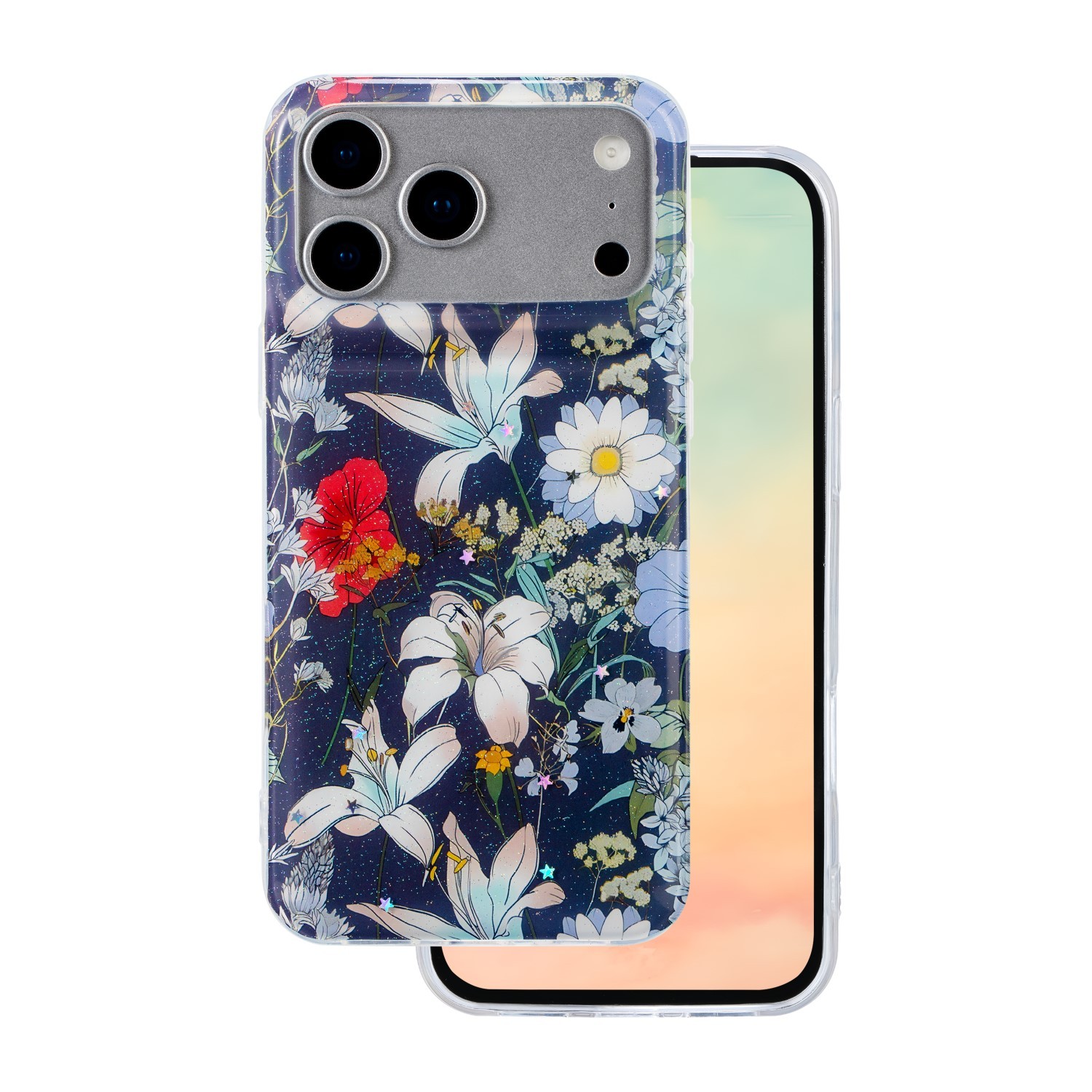 Apple iPhone 17 Pro Max Virágos Silicon Hátlap - Sötétkék