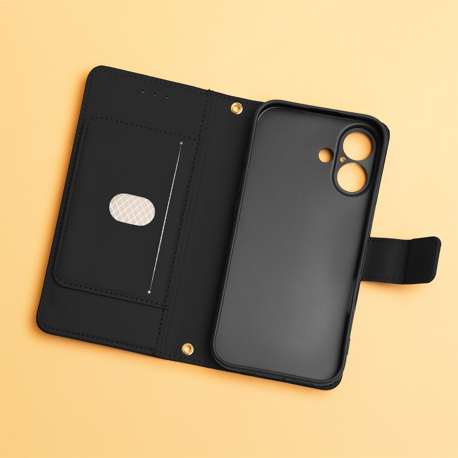 Apple iPhone 17 Triangle Könyvtok - Fekete