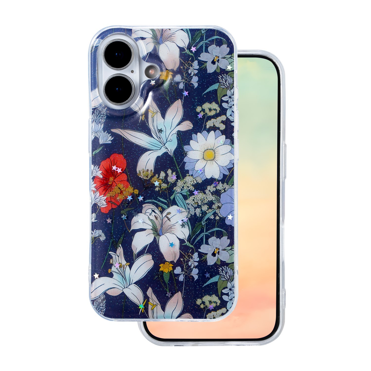 Apple iPhone 17 Virágos Silicon Hátlap - Sötétkék