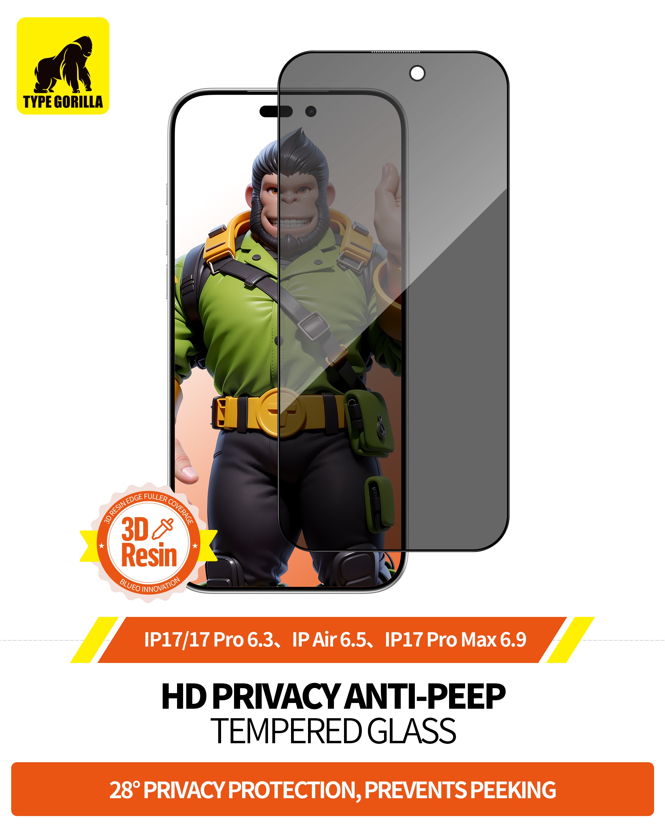 Apple iPhone 18 Pro TG Privacy 2.5D Full Üvegfólia - Fekete