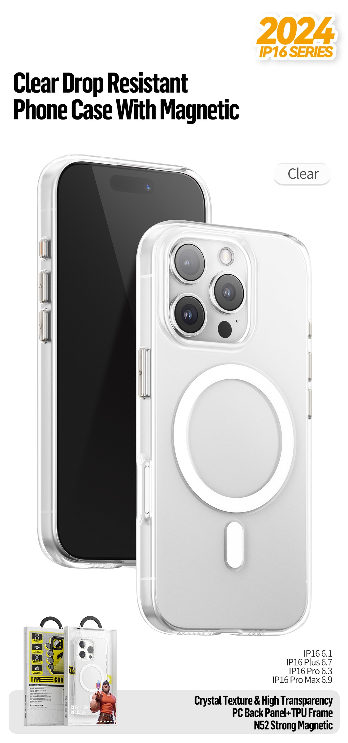 Apple iPhone 17 Pro Max/18 Pro Max TG Crystal Drop Magsafe Hátlap - Átláts