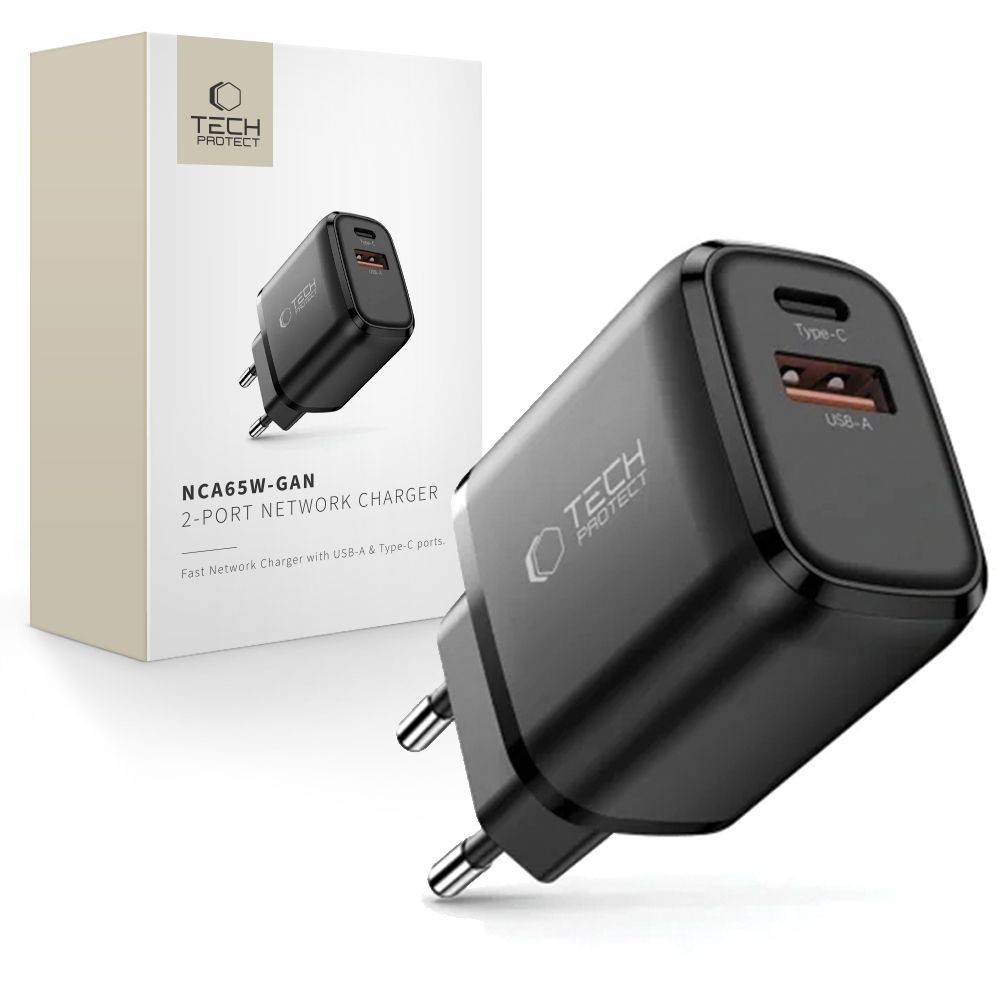 Tech-Protect Smart QC 3.0 + PD 65W GaN Hálózati Töltőfej - Fekete