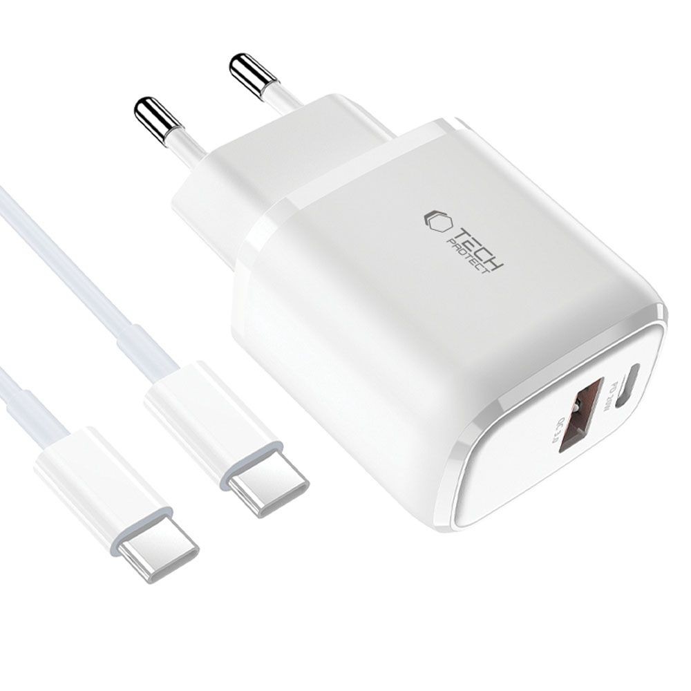 Tech-Protect C20W QC3.0 PD 20W Hálózati Töltőfej + USB Type-C Töltőkábel -