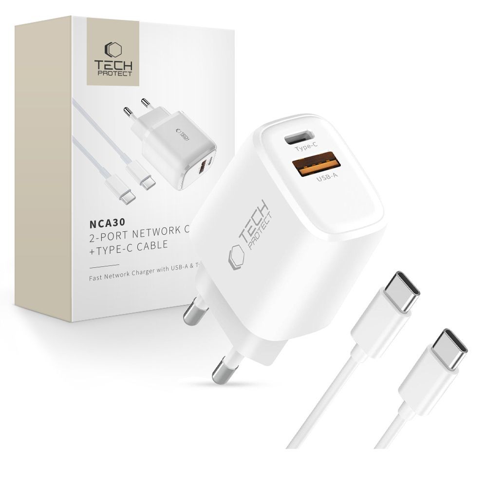 Tech-Protect NCA30 QC3.0 PD 30W Hálózati Töltőfej + USB Type-C Töltőkábel