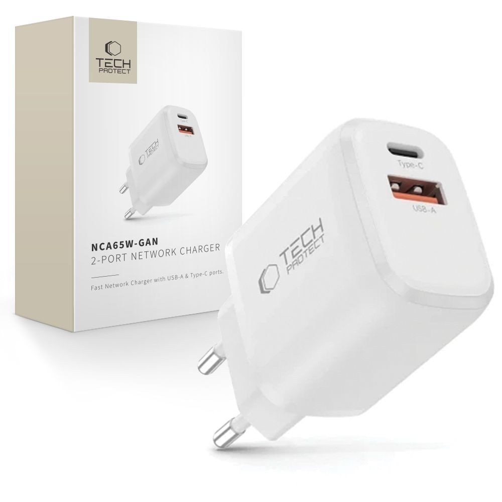 Tech-Protect Smart QC 3.0 + PD 65W GaN Hálózati Töltőfej - Fehér