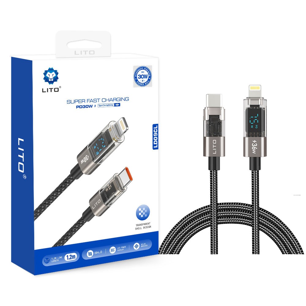 Lito LD09 Super Fast PD 36W USB Type-C to Lightning 1.2M Digitális Adatkáb