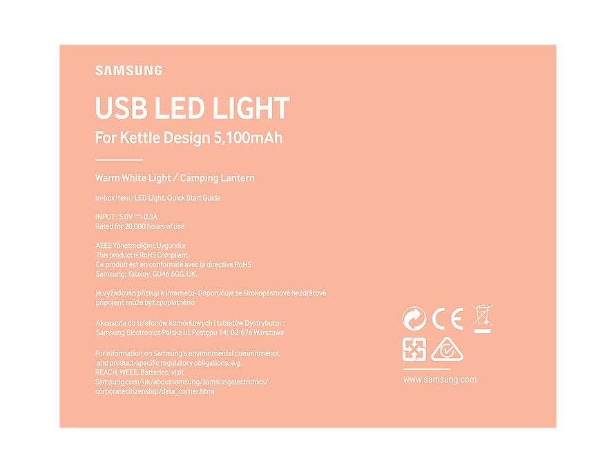 Samsung ET-LA510BREGWW USB LED Light Head Lámpa - Rózsaszín