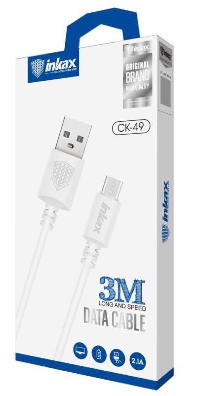 INKAX CK-49 Lightning 3M Adatkábel - Fehér