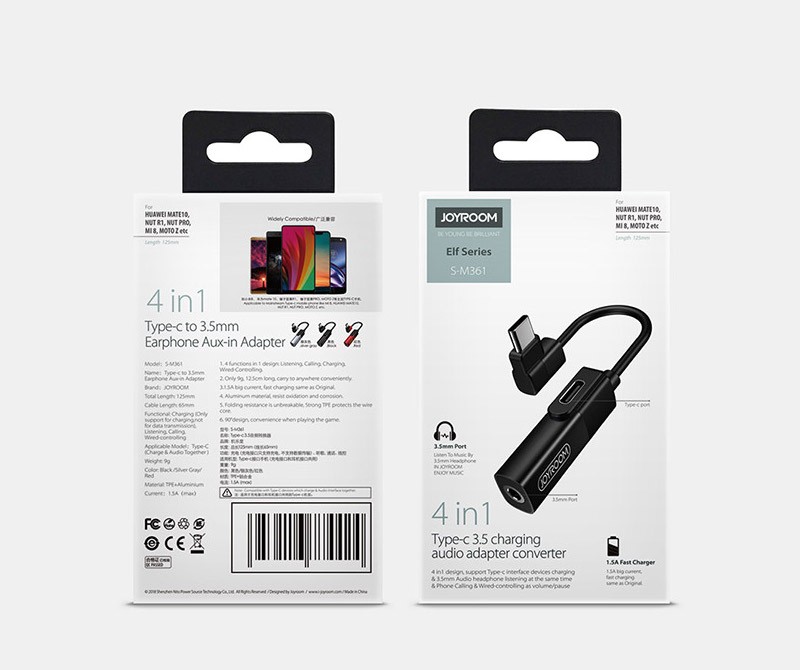 JOYROOM S-M361 Elf 4-1 USB Type-C Audió és Töltő Adapter - Piros