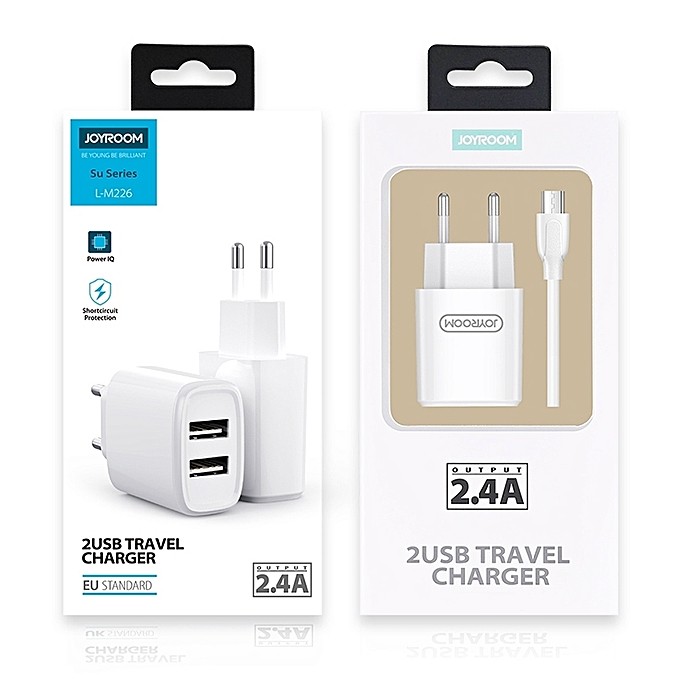 Joyroom L-M226 2.4A 2xUSB Hálózati Töltőfej + 1m Micro USB Töltőkábel - Fe