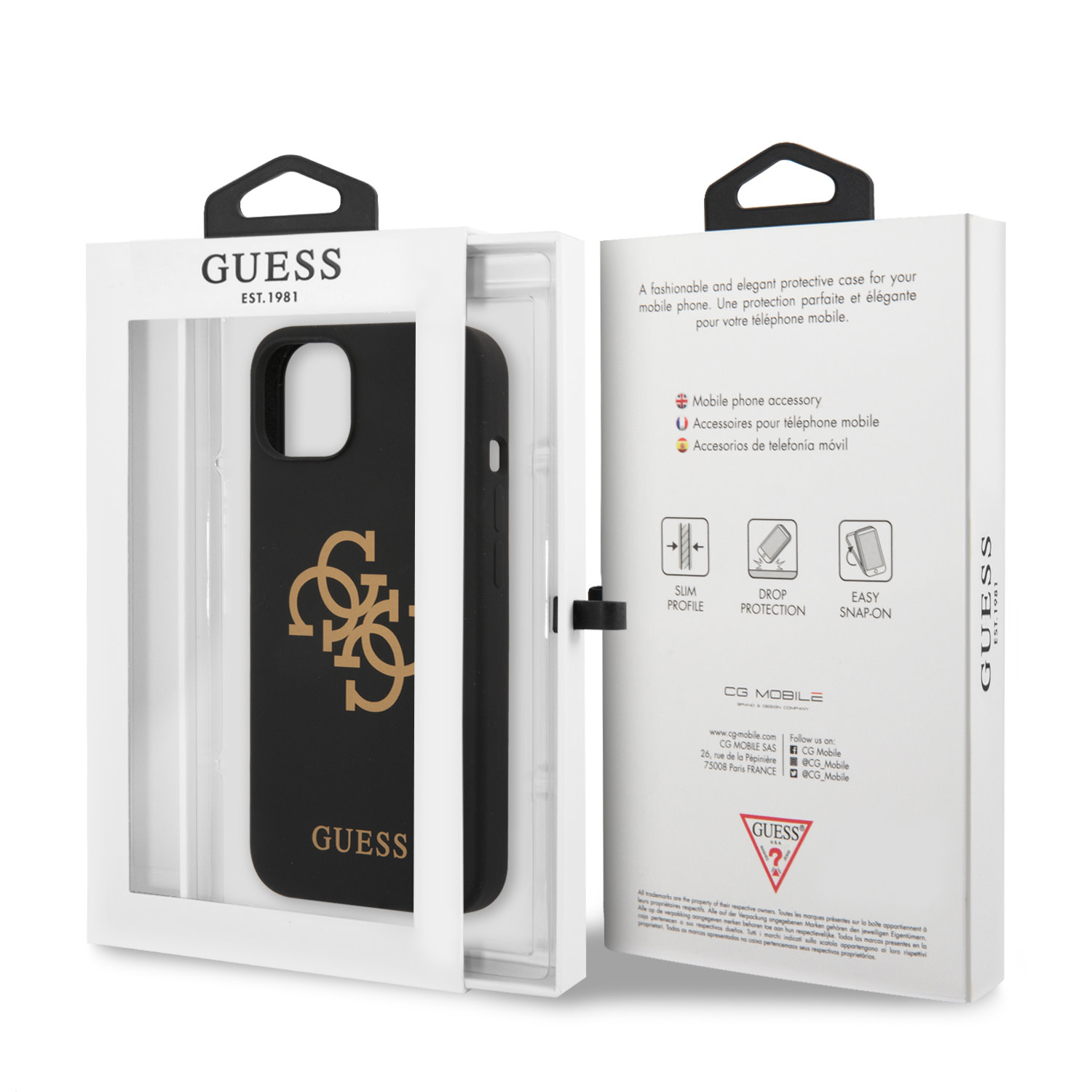 Guess iPhone 13 hátlaptok - Arany 4G Logo - Fekete