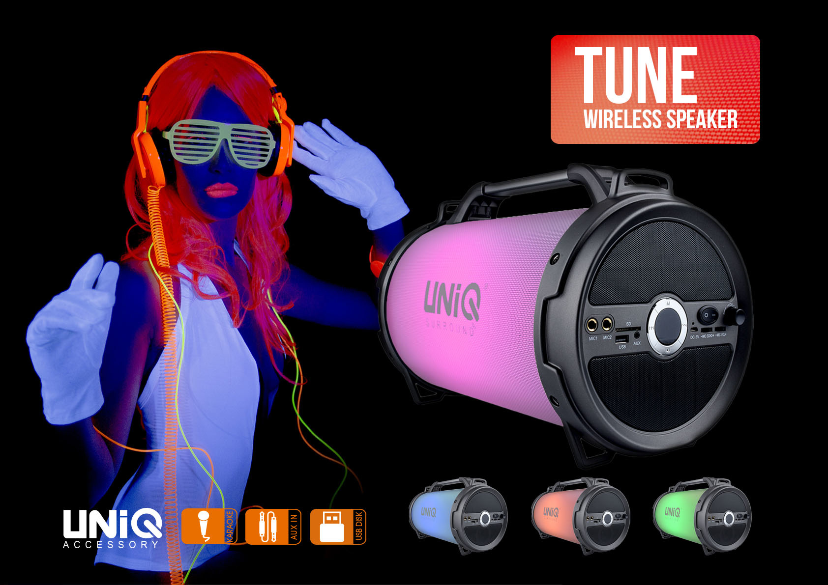 UNIQ Accessory Tune RGB Bluetooth hangszóró (Karaoke)
