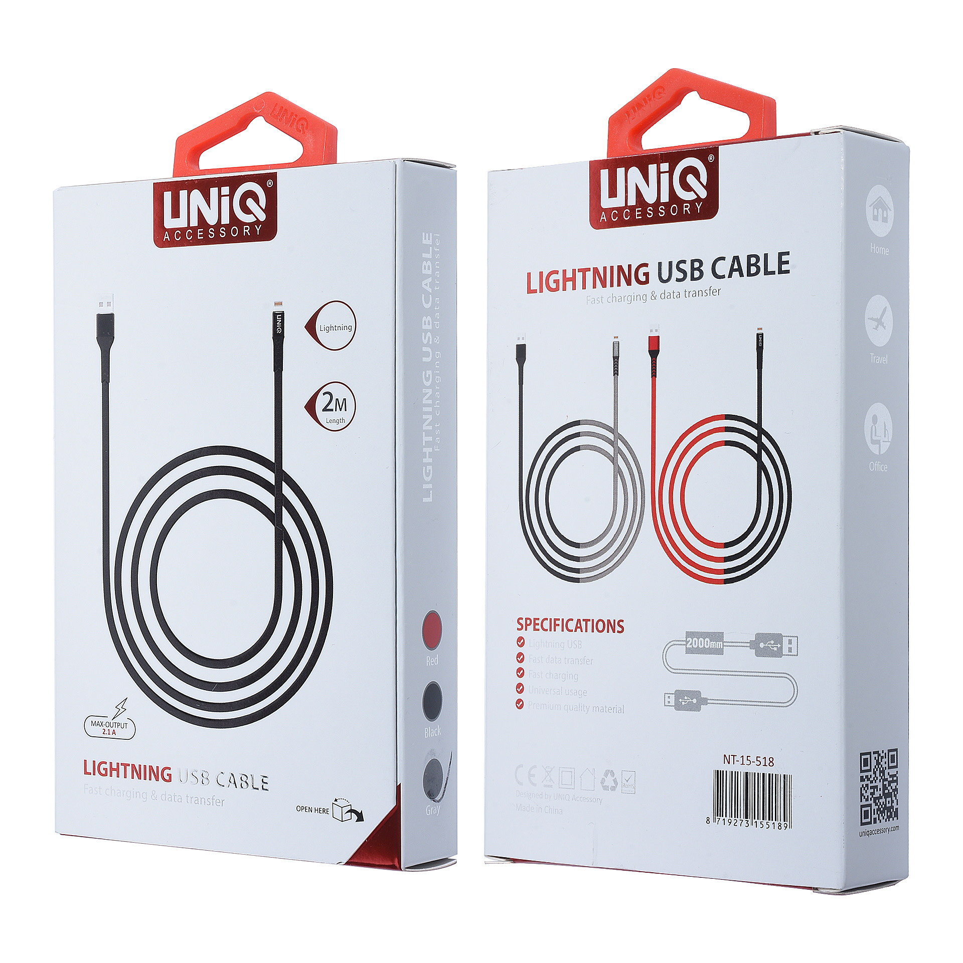 UNIQ Lightning USB Kábel 2m Fekete- Nylon